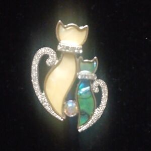 Abalone Cat Pin With Crystal Accents